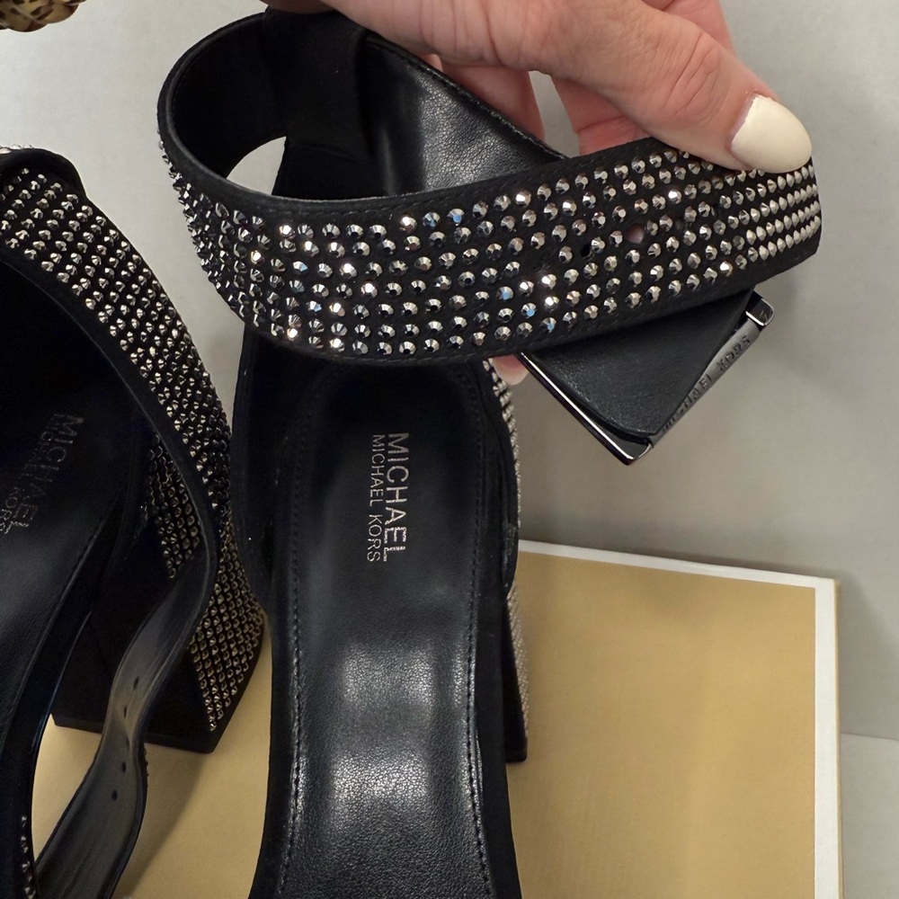 Michael Kors Elegant Black and Silver Women's Platform Heels - Picture 7 of 13
